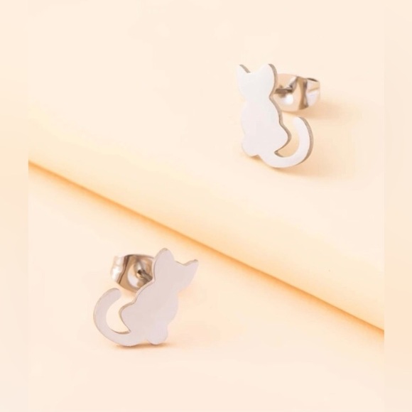 🐈 Stainless Steel Cat Stud Earrings NWT - Picture 7 of 13